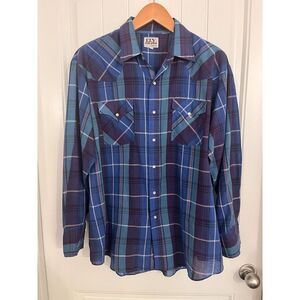 Ely Cattleman Shirt Mens XL Plaid Button Up‎ Long Sleeve Western Pearl Snap
